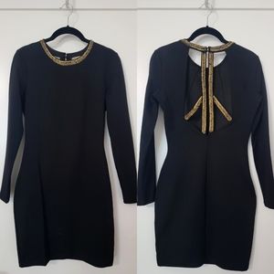 H&M Black Longsleeve, Open-Back, Beaded Bodycon Dress